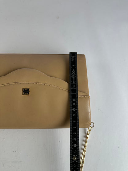 Vintage Givenchy Flap Crossbody Bag Light Beige Gold-Tone Chain