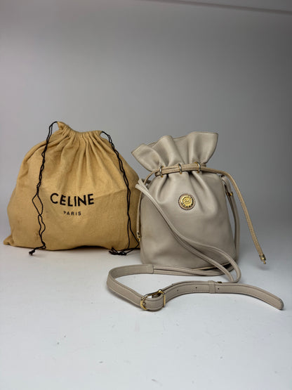 Vintage Celine Seau16 leather bag grey white