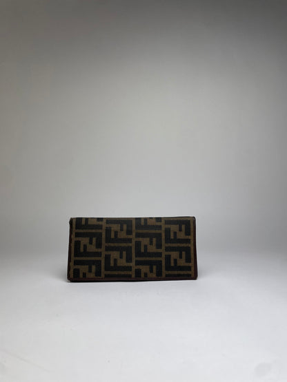 Vintage Fendi FF Monogram Canvas Bifold Wallet Brown Silver