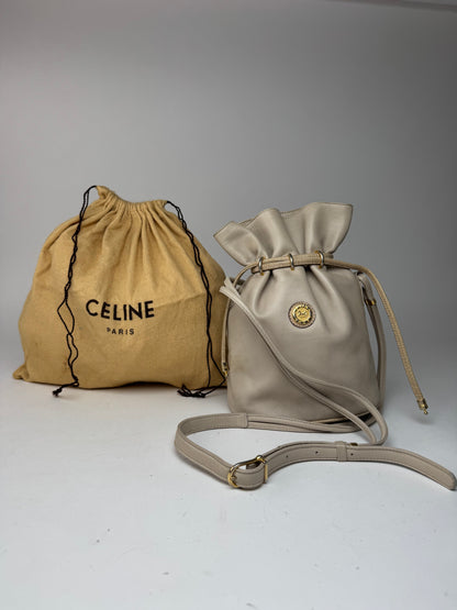 Vintage Celine Seau16 leather bag grey white