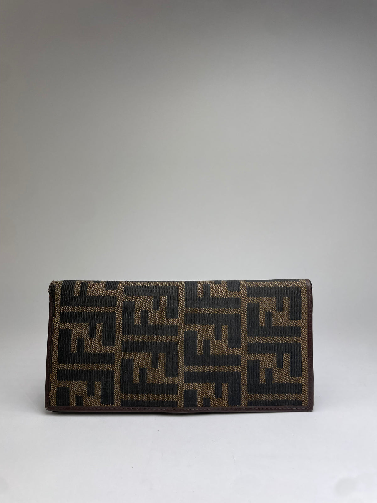 Vintage Fendi FF Monogram Canvas Bifold Wallet Brown Silver