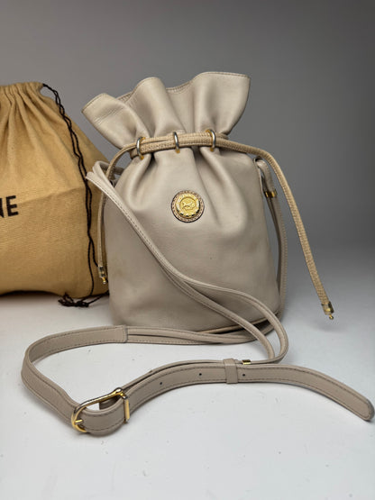 Vintage Celine Seau16 leather bag grey white