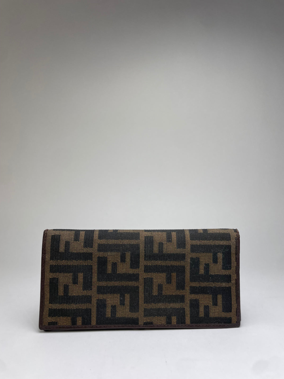 Vintage Fendi FF Monogram Canvas Bifold Wallet Brown Silver