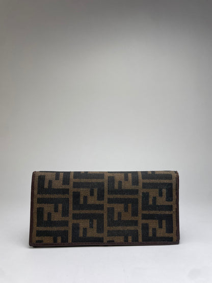 Vintage Fendi FF Monogram Canvas Bifold Wallet Brown Silver