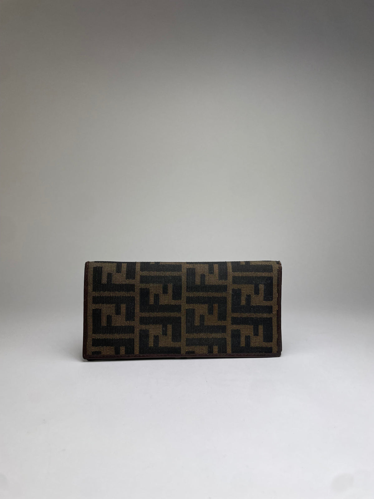Vintage Fendi FF Monogram Canvas Bifold Wallet Brown Silver