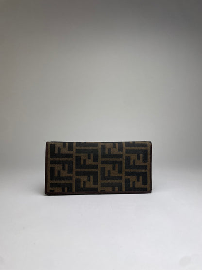 Vintage Fendi FF Monogram Canvas Bifold Wallet Brown Silver