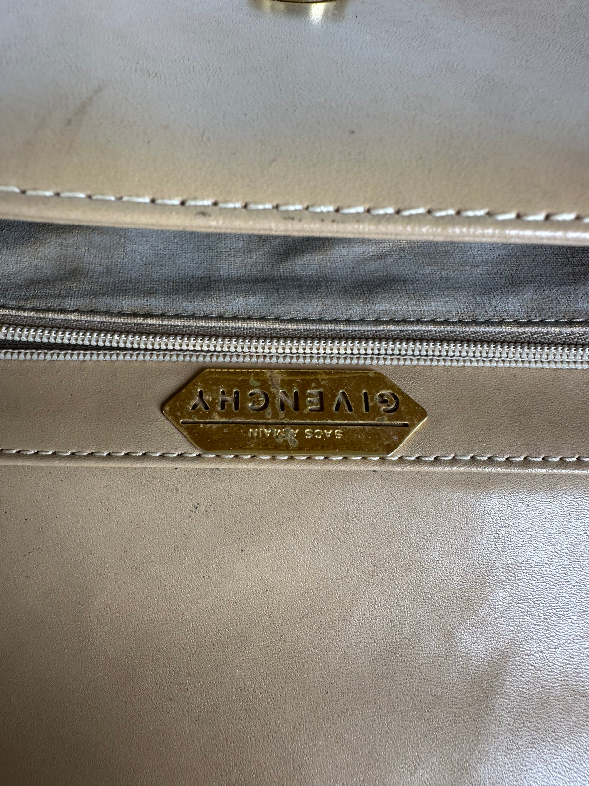 Vintage Givenchy Flap Crossbody Bag Light Beige Gold-Tone Chain