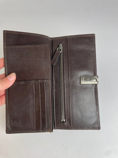 Vintage Fendi FF Monogram Canvas Bifold Wallet Brown Silver