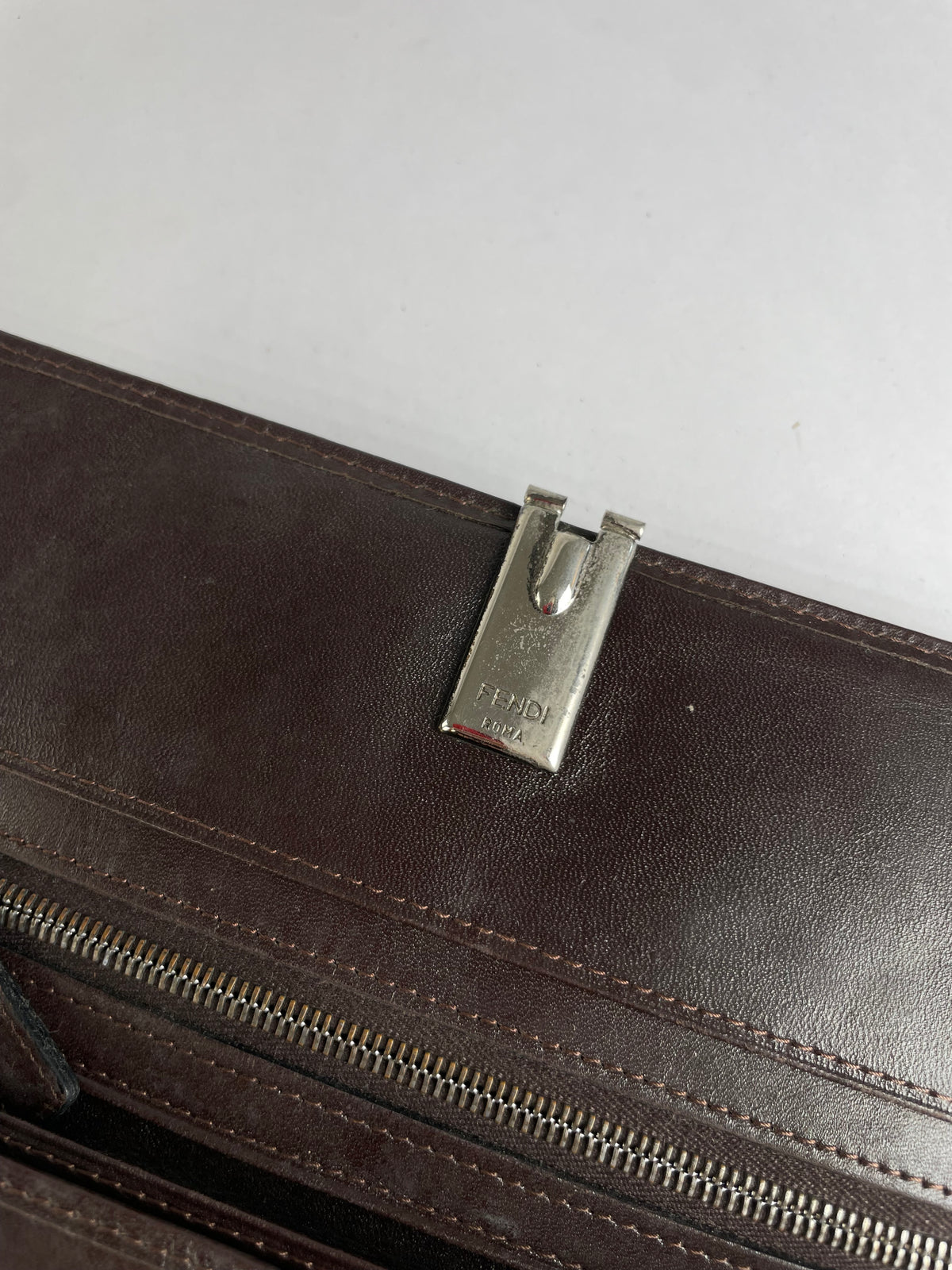 Vintage Fendi FF Monogram Canvas Bifold Wallet Brown Silver