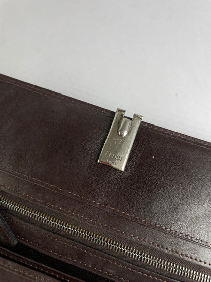 Vintage Fendi FF Monogram Canvas Bifold Wallet Brown Silver