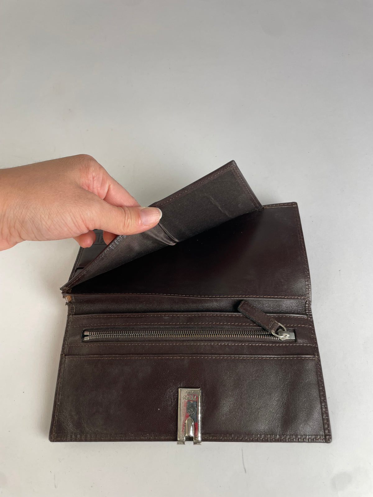 Vintage Fendi FF Monogram Canvas Bifold Wallet Brown Silver