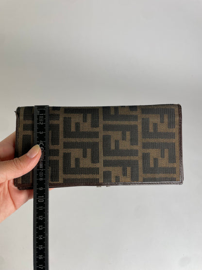 Vintage Fendi FF Monogram Canvas Bifold Wallet Brown Silver