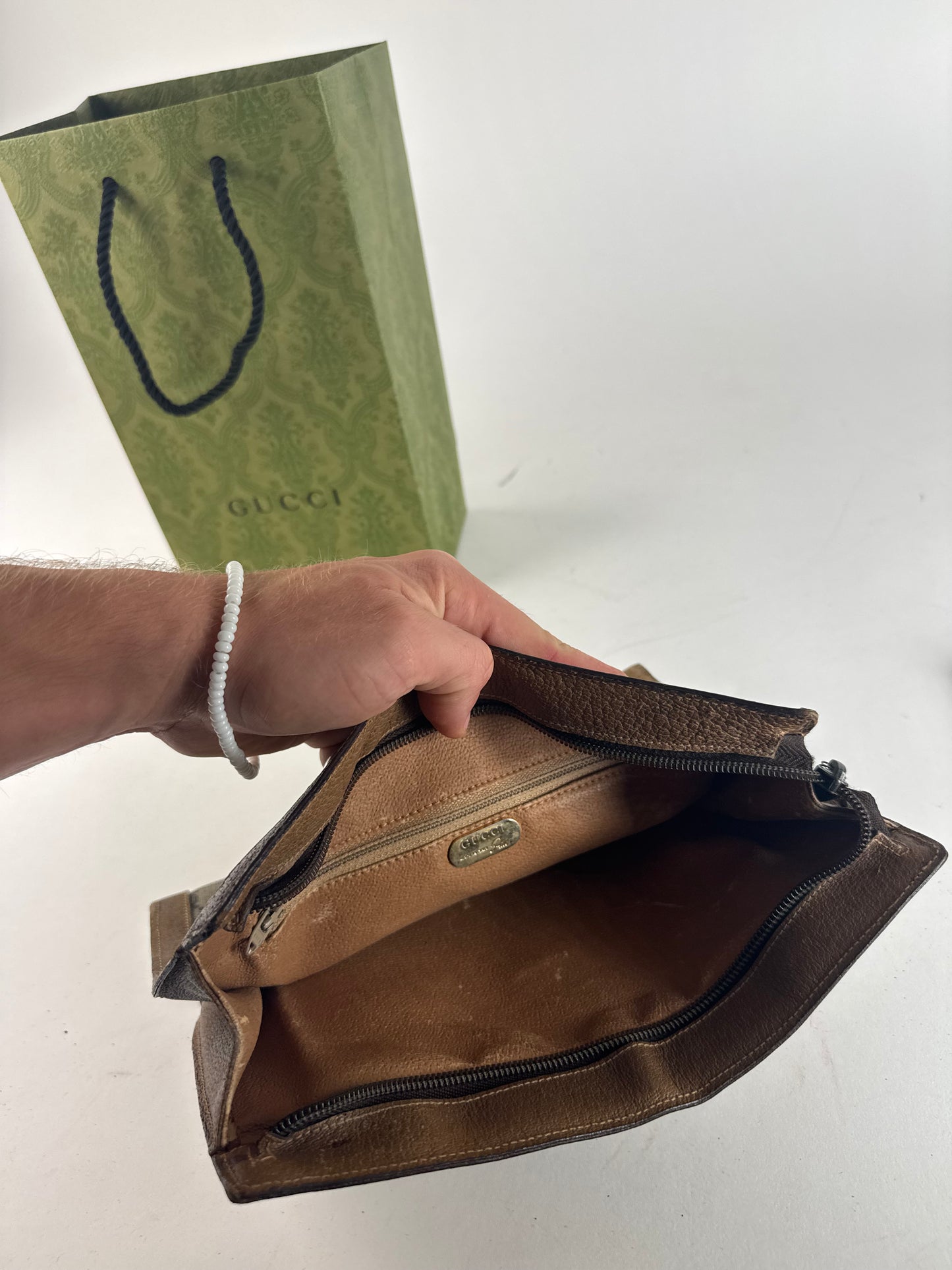 Vintage Gucci Plus Monogram Clutch Grey Brown