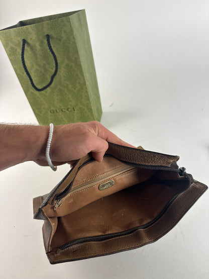 Vintage Gucci Plus Monogram Clutch Grey Brown