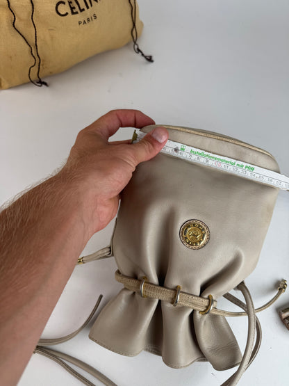 Vintage Celine Seau16 leather bag grey white