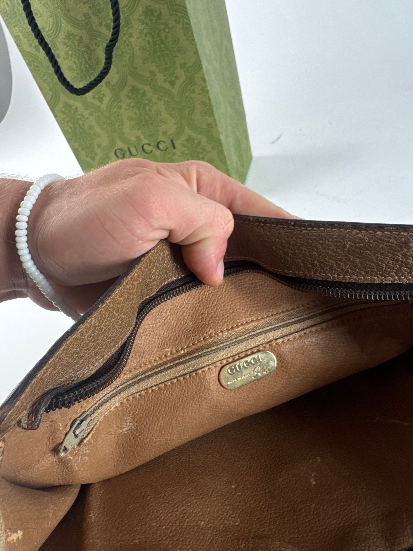 Vintage Gucci Plus Monogram Clutch Grey Brown