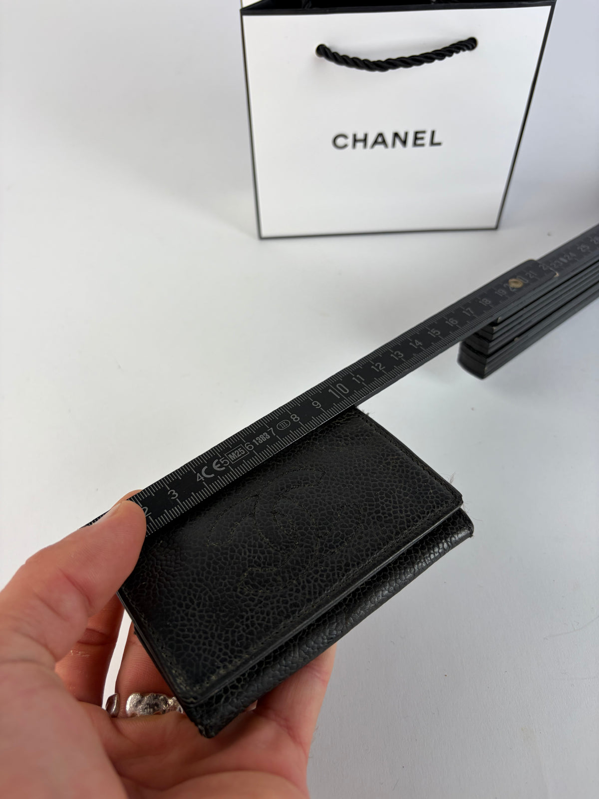 Vintage Chanel Textured Leather Card Holder Late 1990s Black Gold