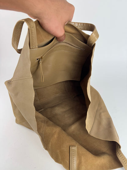 Grand sac fourre-tout vintage en cuir camel Céline Paris