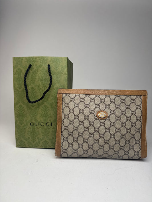 Vintage Gucci Plus Monogram Clutch Grey Brown