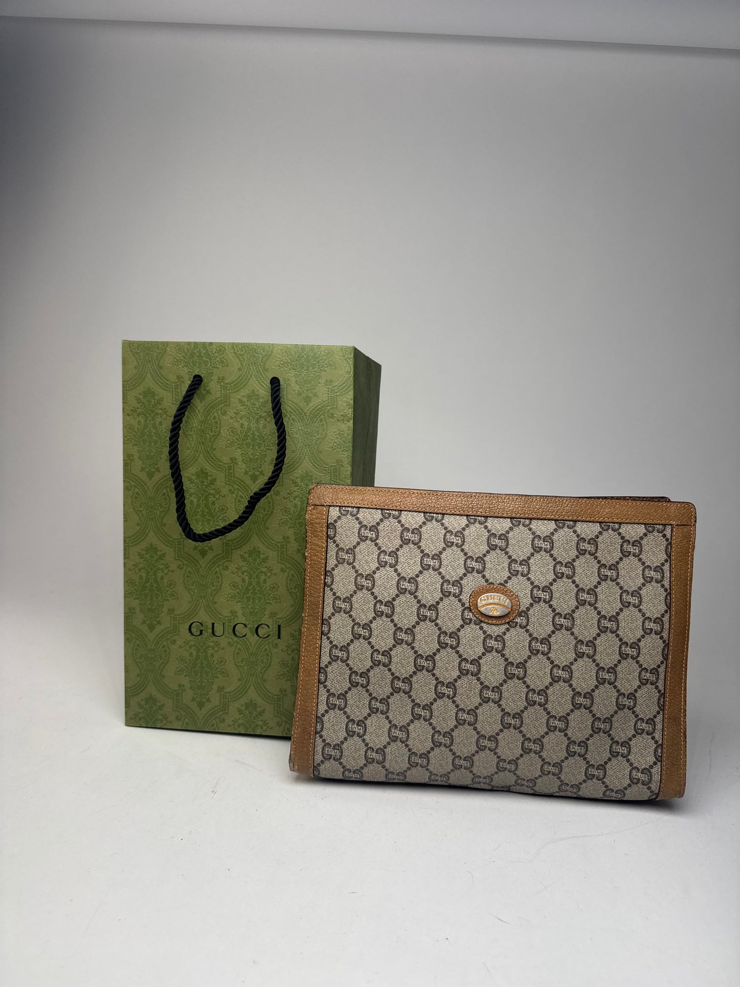 Vintage Gucci Plus Monogram Clutch Grey Brown