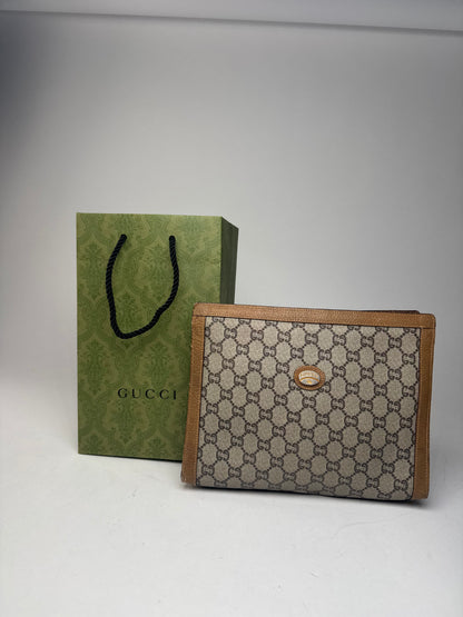 Vintage Gucci Plus Monogram Clutch Grey Brown