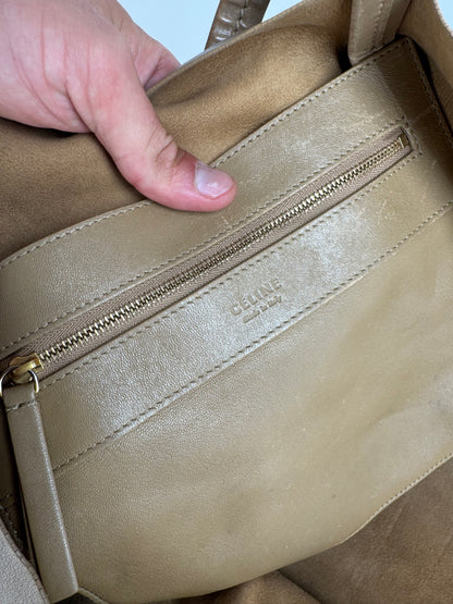 Grand sac fourre-tout vintage en cuir camel Céline Paris