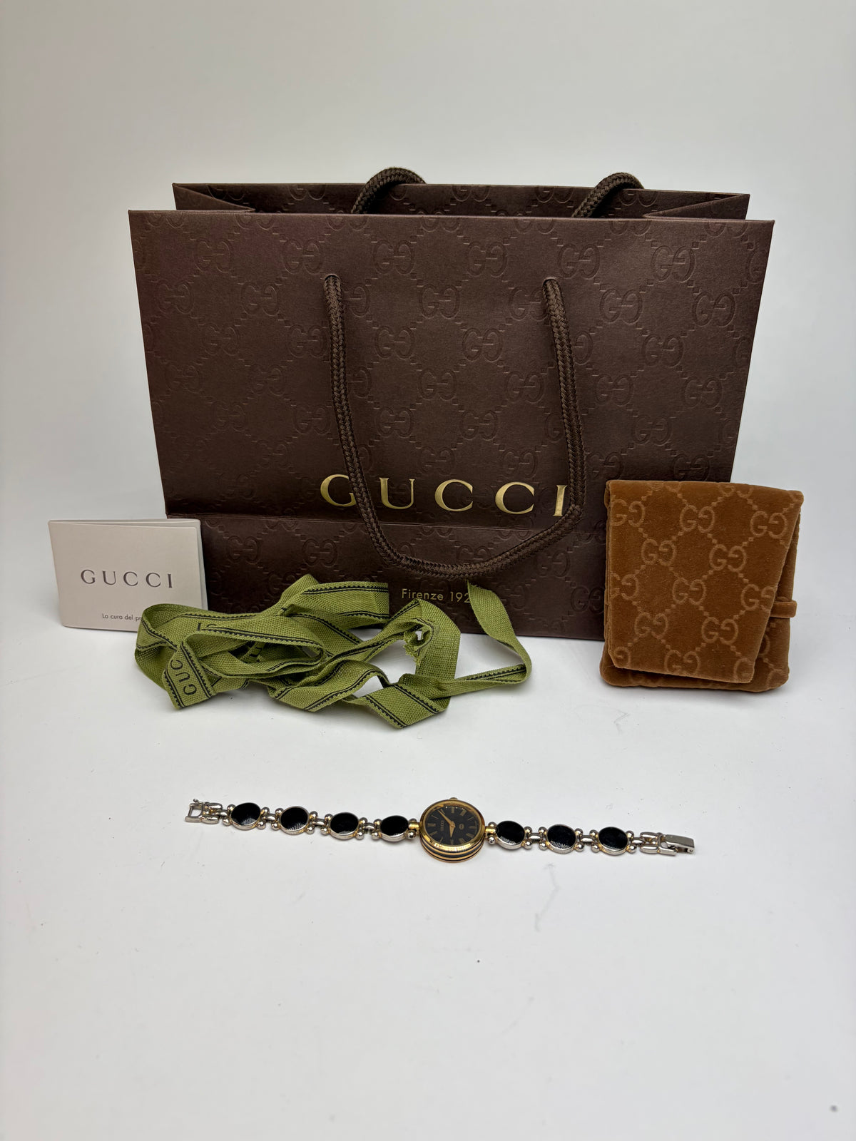 Vintage Gucci Bracelet Watch Gold Black c. Late 1980s