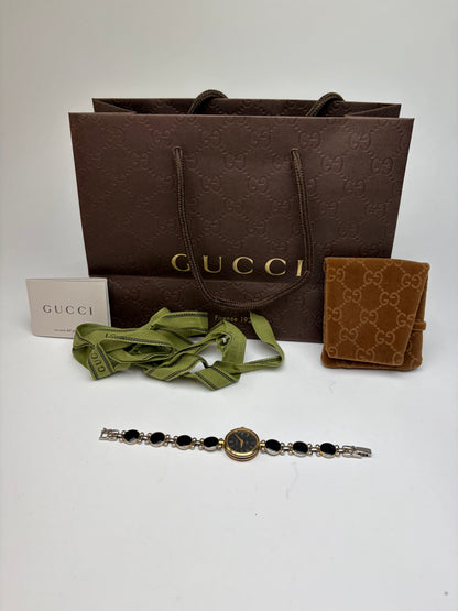 Vintage Gucci Bracelet Watch Gold Black c. Late 1980s