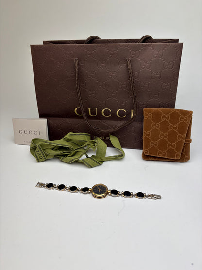 Vintage Gucci Bracelet Watch Gold Black c. Late 1980s