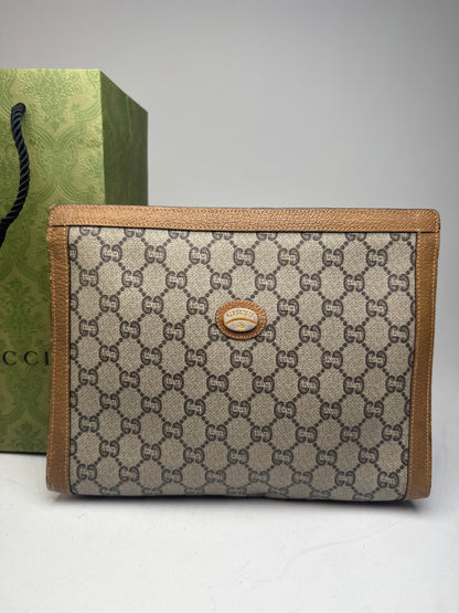 Vintage Gucci Plus Monogram Clutch Grey Brown