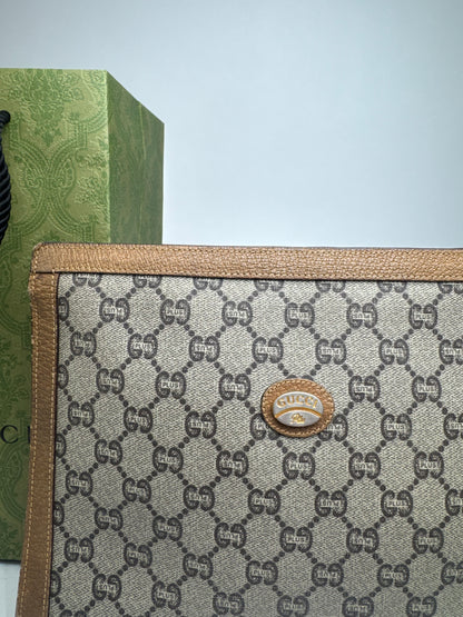 Vintage Gucci Plus Monogram Clutch Grey Brown