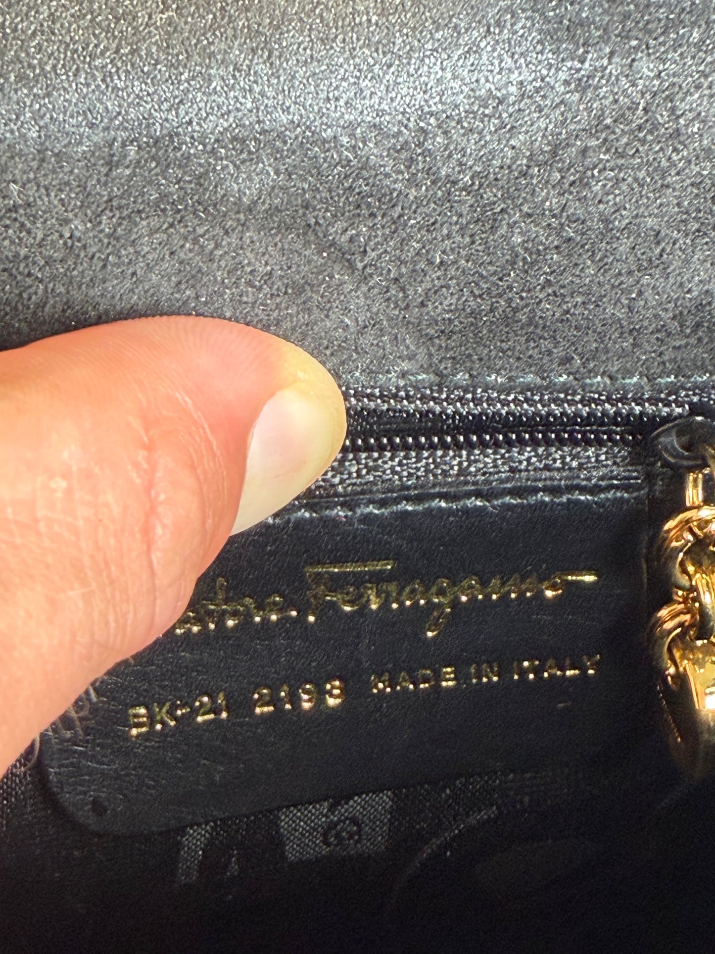 Vintage Ferragamo Patent Leather Flap Crossbody Bag Black Gold