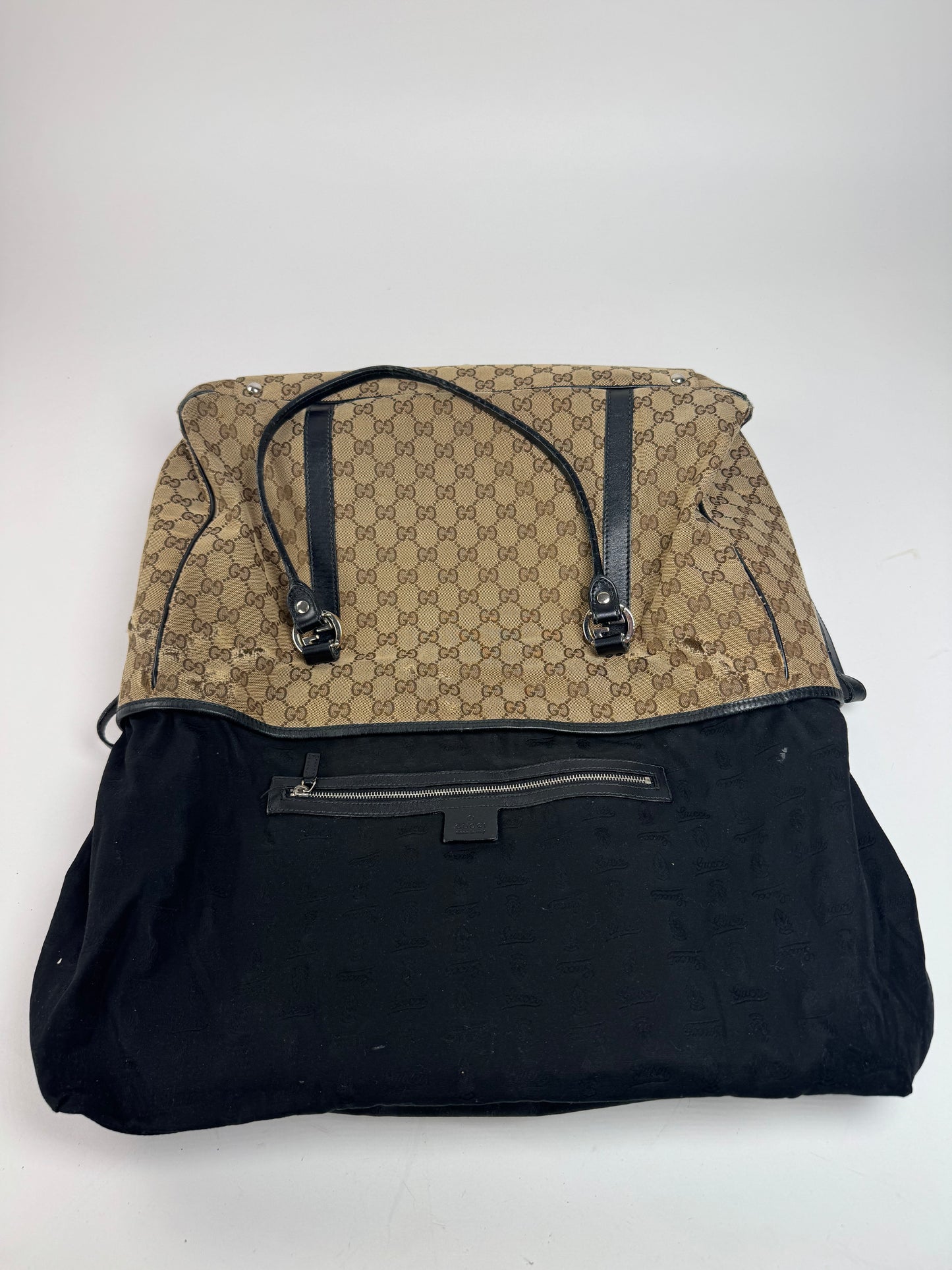Vintage Gucci Monogram Tote Bag Beige Brown Black