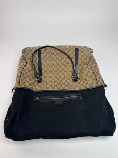 Vintage Gucci Monogram Tote Bag Beige Brown Black