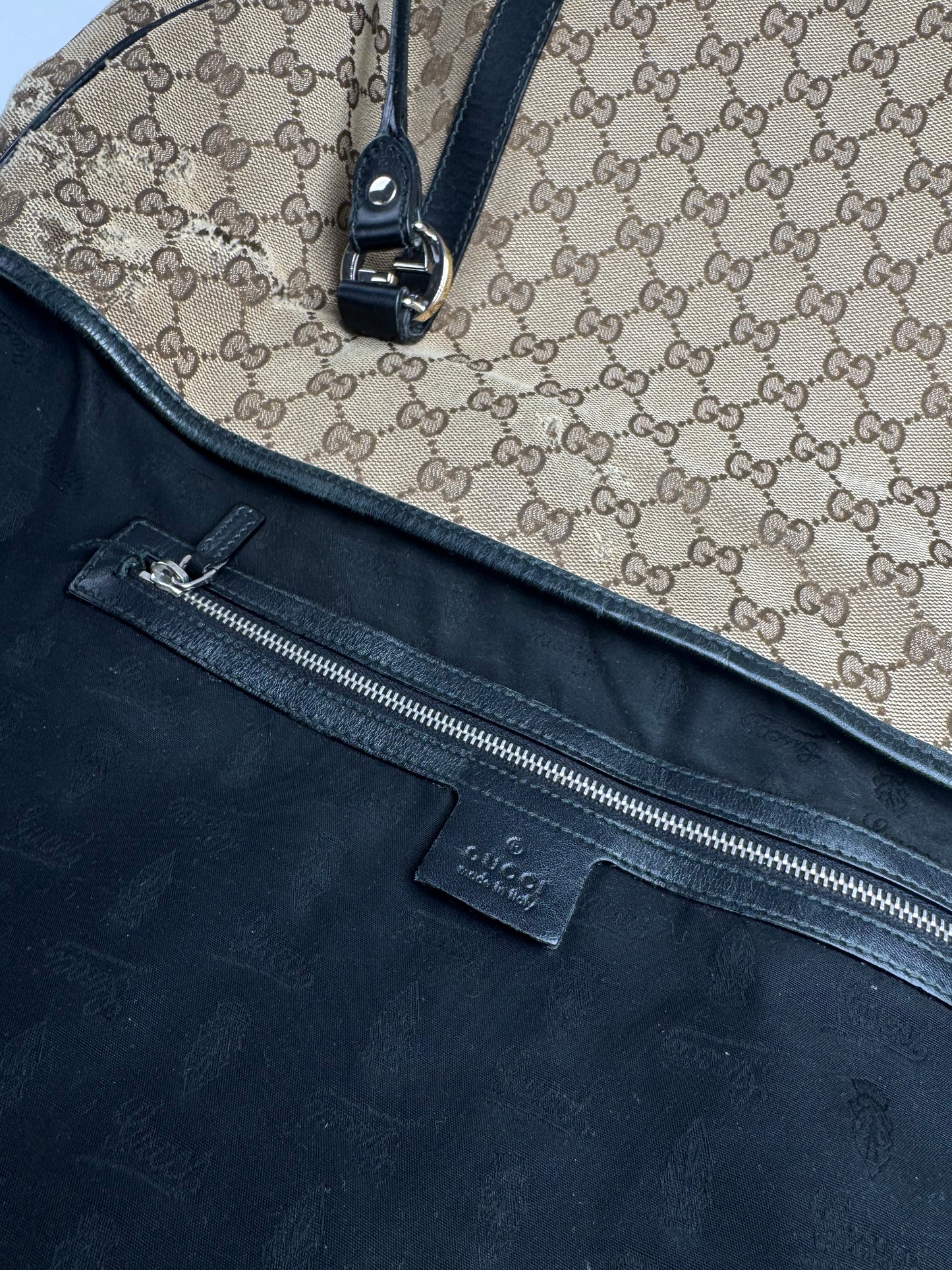 Vintage Gucci Monogram Tote Bag Beige Brown Black