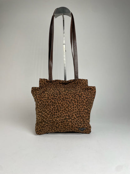 Vintage Bottega Veneta Leopard Polyester Handbag Brown