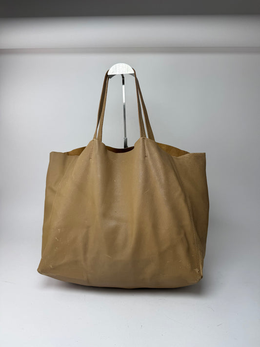 Grand sac fourre-tout vintage en cuir camel Céline Paris
