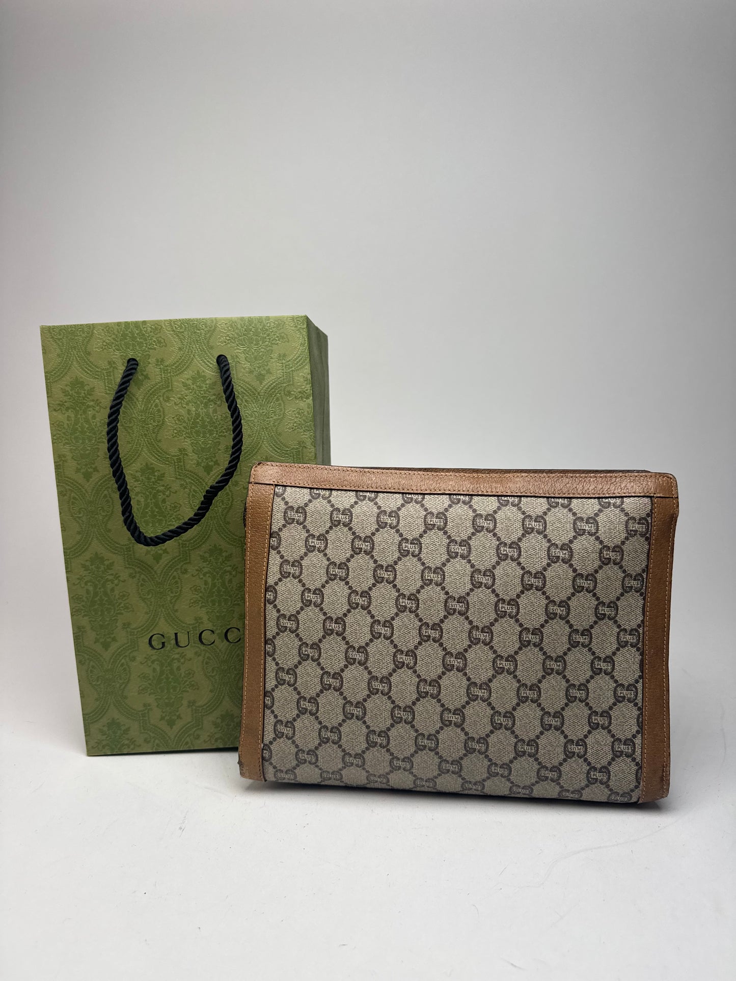 Vintage Gucci Plus Monogram Clutch Grey Brown