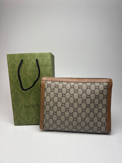 Vintage Gucci Plus Monogram Clutch Grey Brown