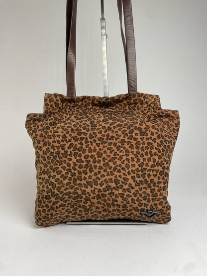 Vintage Bottega Veneta Leopard Polyester Handbag Brown