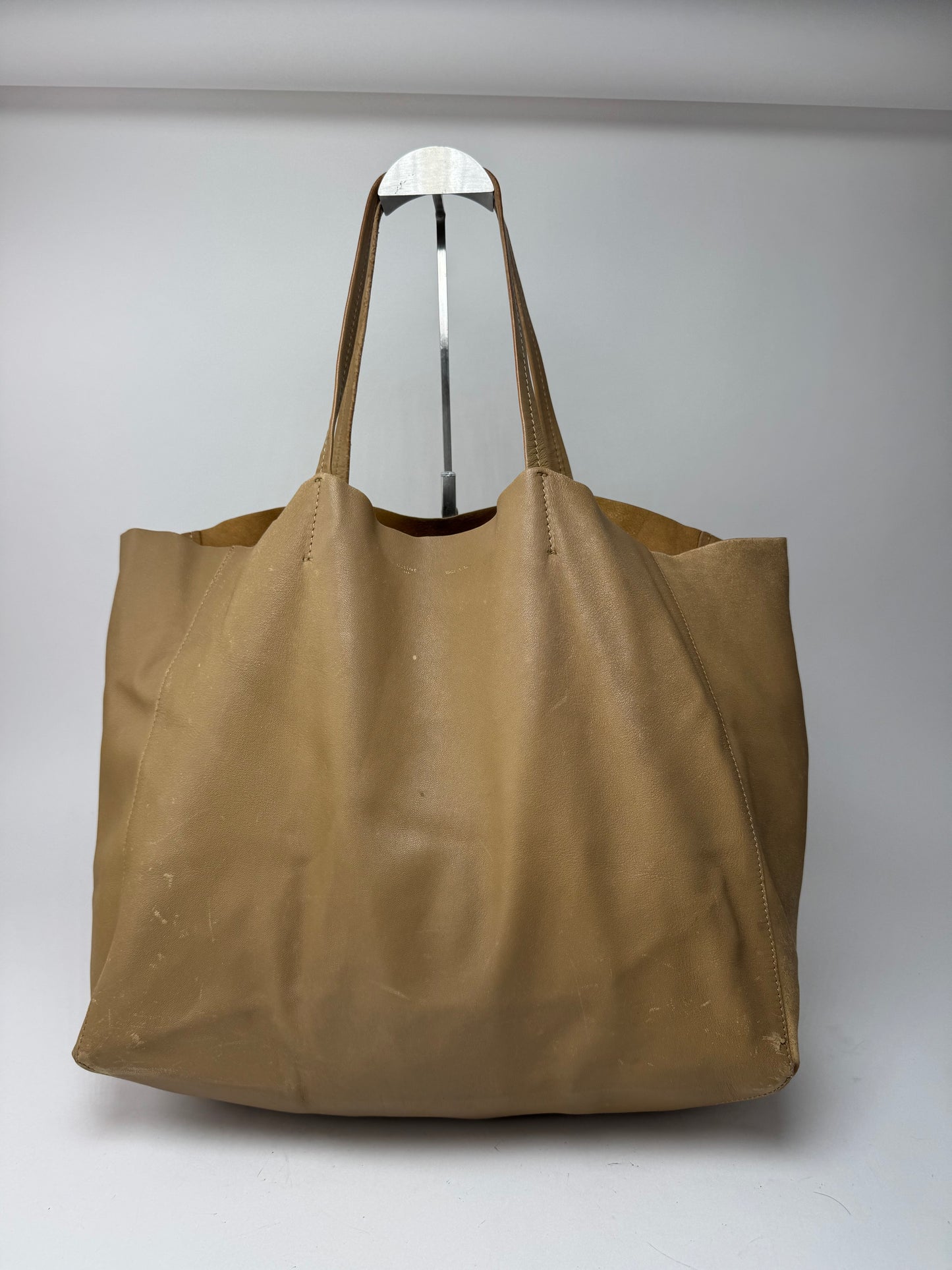 Grand sac fourre-tout vintage en cuir camel Céline Paris