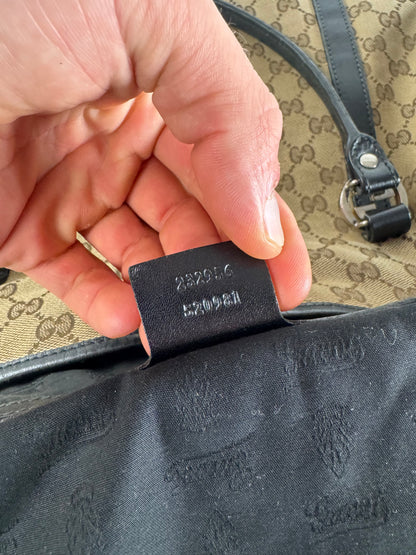 Vintage Gucci Monogram Tote Bag Beige Brown Black