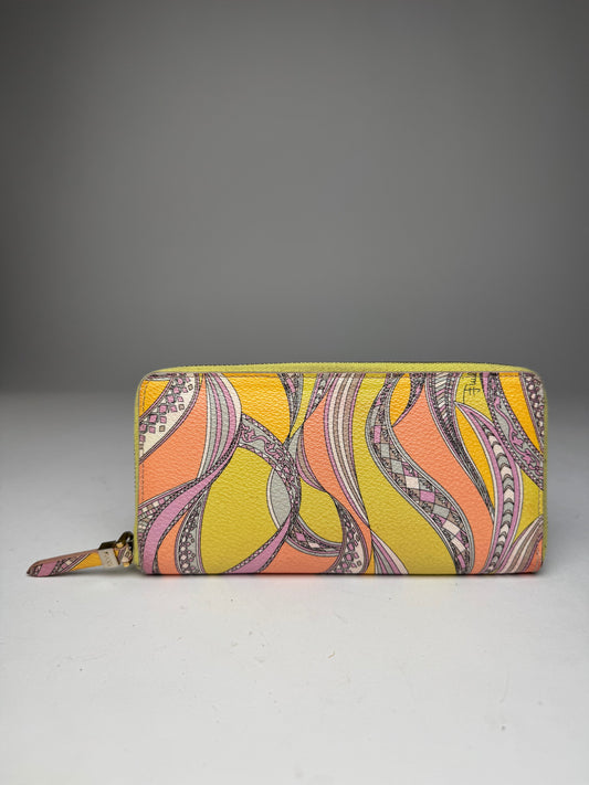 Vintage Emilio Pucci Multicolor Abstract Leather Wallet