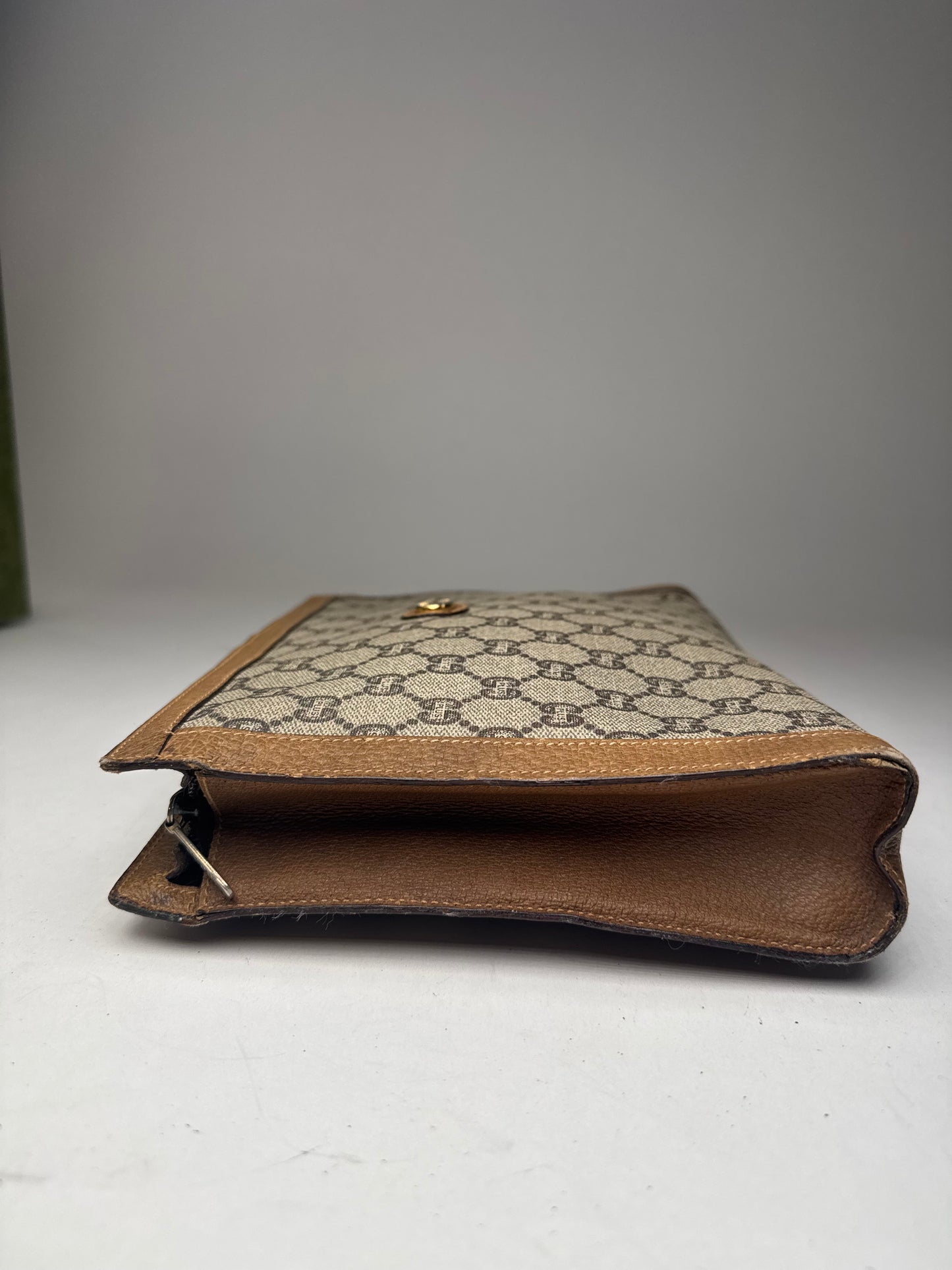 Vintage Gucci Plus Monogram Clutch Grey Brown