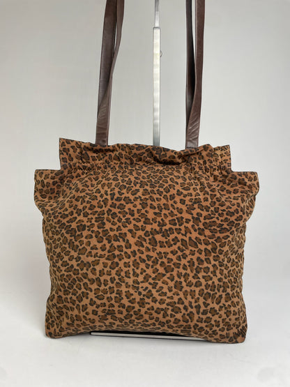 Vintage Bottega Veneta Leopard Polyester Handbag Brown