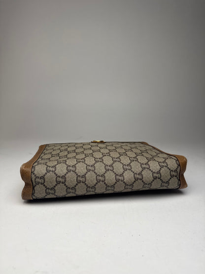 Vintage Gucci Plus Monogram Clutch Grey Brown