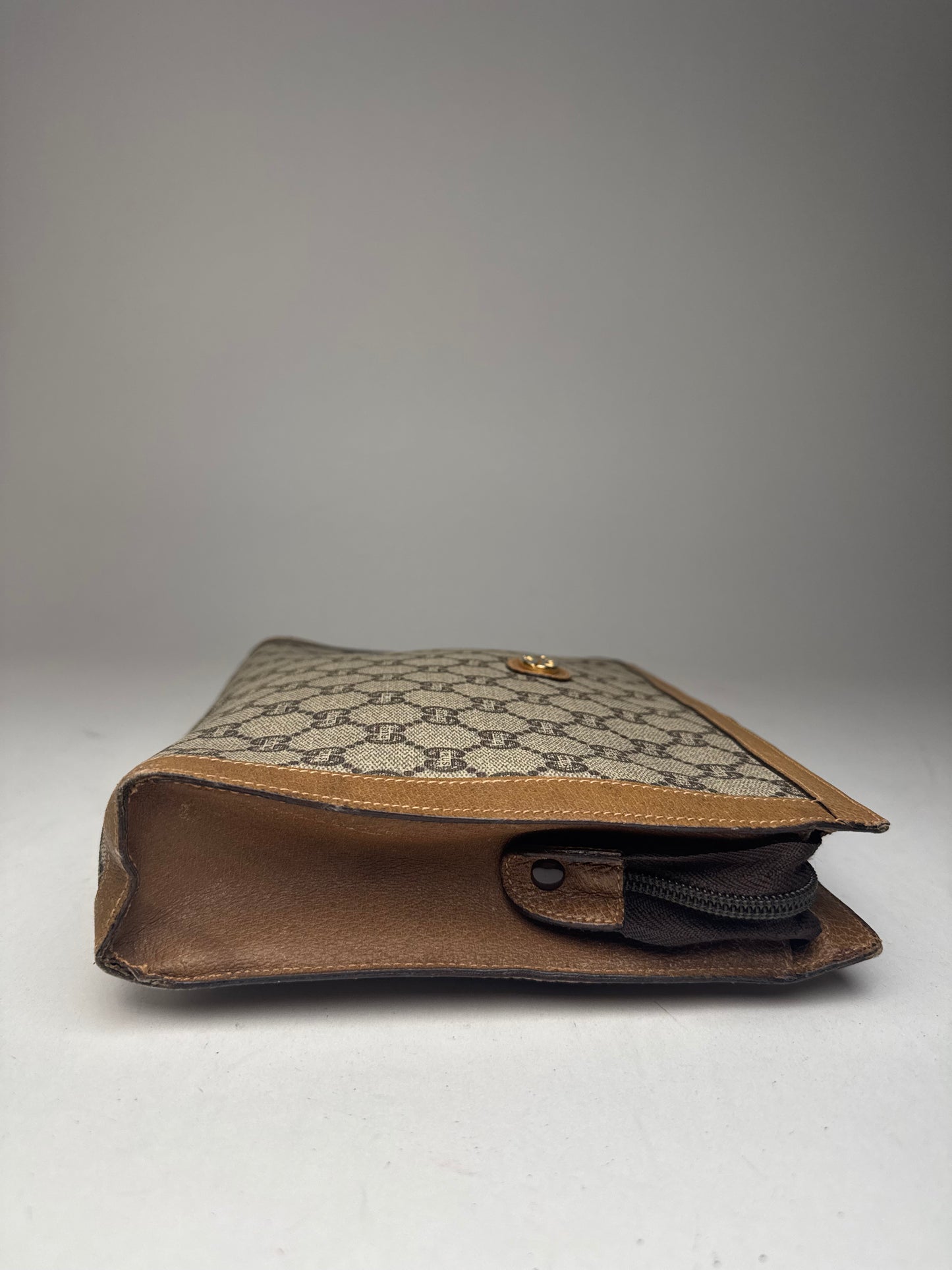 Vintage Gucci Plus Monogram Clutch Grey Brown