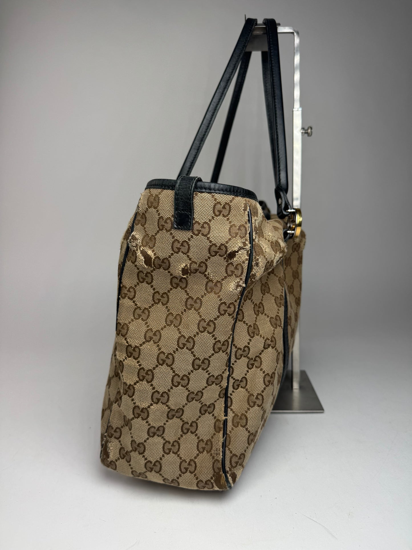 Vintage Gucci Monogram Tote Bag Beige Brown Black
