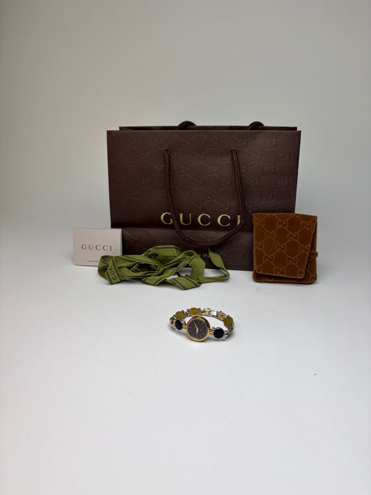 Vintage Gucci Bracelet Watch Gold Black c. Late 1980s
