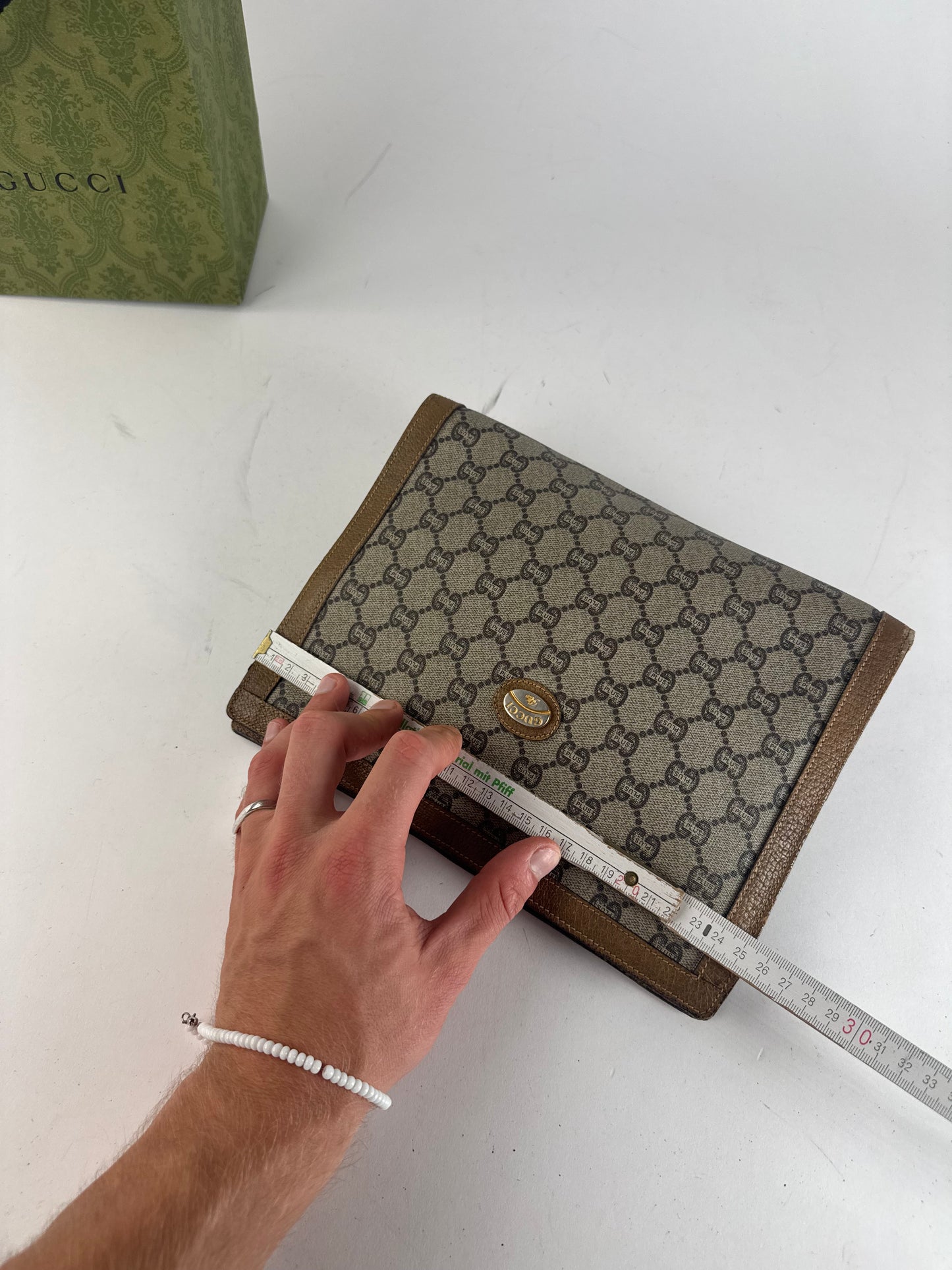Vintage Gucci Plus Monogram Clutch Grey Brown